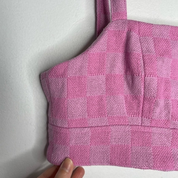 SIMONS cropped checkers jacquard pink bralette - Picture 2 of 7